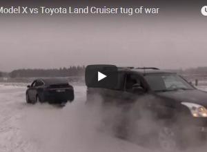 Tesla Model X жестоко наказала мощный Toyota Land Cruiser. ВИДЕО